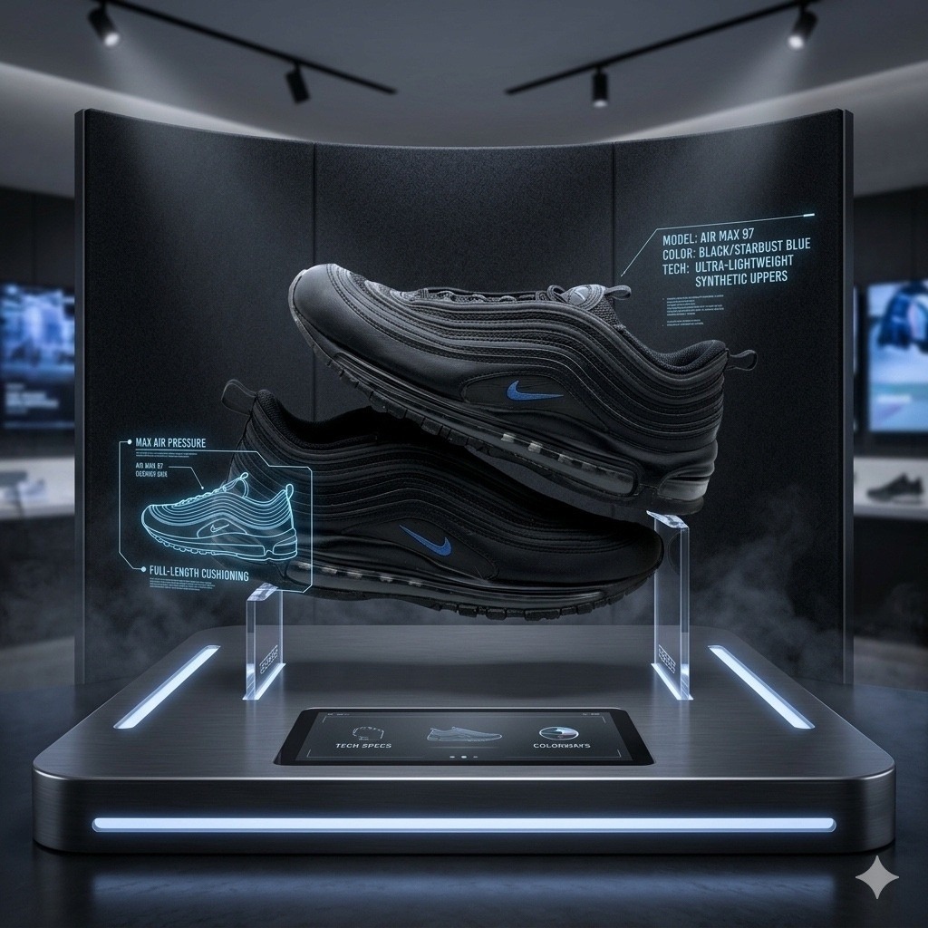 Nike Air Max 97 Black University Blue - Dz4505-001 - Size 10.5 Mens - Authentic